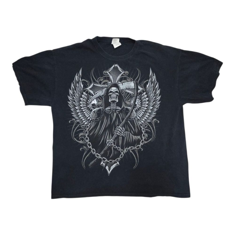 Vintage Y2K Grim Reaper Graphic Men's XL Shirt Cyber Goth Grunge Emo Tee
